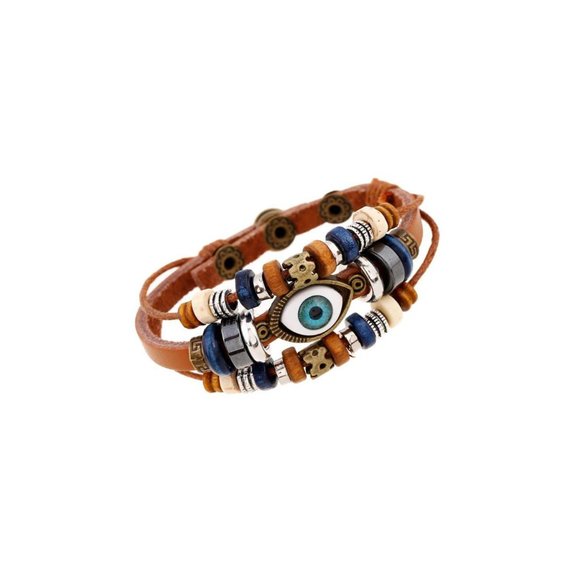 UNISEX DEVIL EYE LEATHER LAYERED 3PCS COUPLES LEATHER BEADED BRACELET - Picture 11 of 14